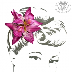 Retro Kwiaty do Włosów & Broszka Orchidee Fuksja Pin-up